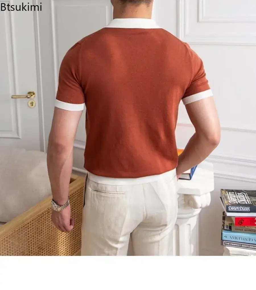 Fashion New Men's Elegant Knitted Polo Shirts Casual Versatile Lapel Tees Summer Breathable Loose Tops for Men Commuter Clothes