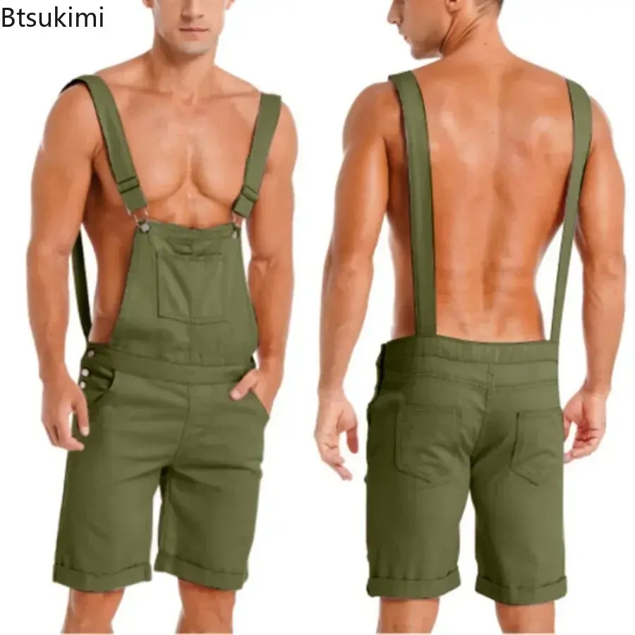 Fashion New Men's Vintage Overalls Jumpsuit Cargo Work Short Pants Summer Loose Casual Romper Men Bib Stitch Trousers Streetwear