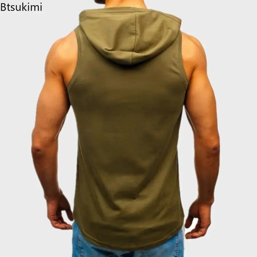 Fashion Hooded Sport T-shirt Men's Sleeveless Loose Casual Tank Tops Running Gym Fitness Vest Men Sportwear Workout Hoodies Tops