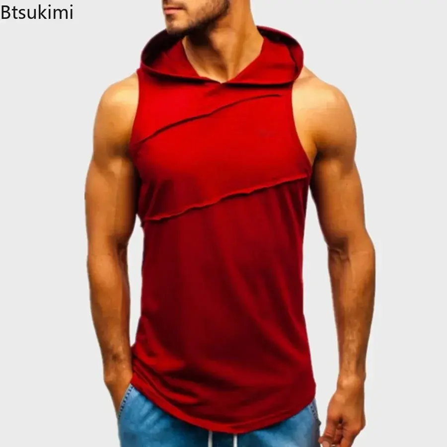Fashion Hooded Sport T-shirt Men's Sleeveless Loose Casual Tank Tops Running Gym Fitness Vest Men Sportwear Workout Hoodies Tops