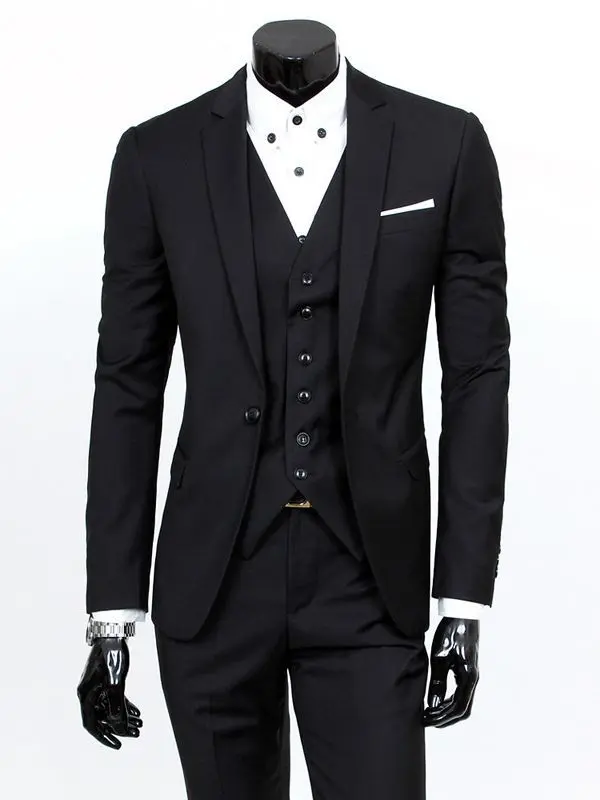 New Men's Fashion Korean Slim Suits Sets Solid Blazer Jacket+Vest+Pants Three Pieces Sets Men Business Wedding Groom Blazer Sets