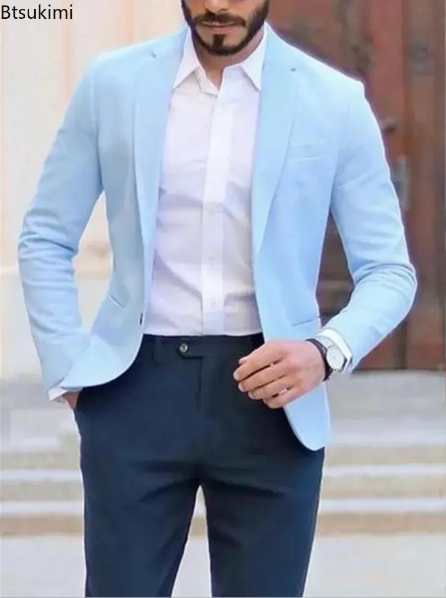 New Men's Spring Cotton Linen Long-sleeved Blazers Fashion Solid Slim Thin Suit Jacket Men Business Casual All-match Suit Coats
