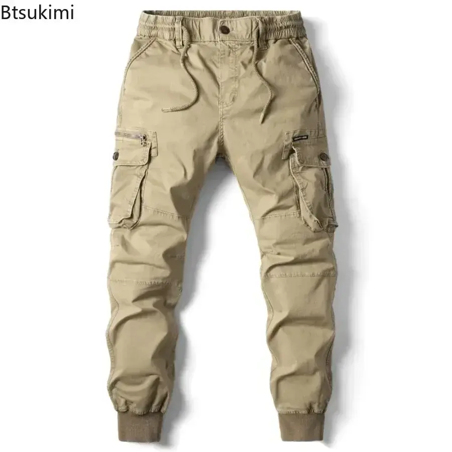 2025 Men's Loose Casual Cargo Pants Fashion Multi Pockrt Design Outdoor Sport Tactical Trousers Solid Cotton Joggers Pants Male