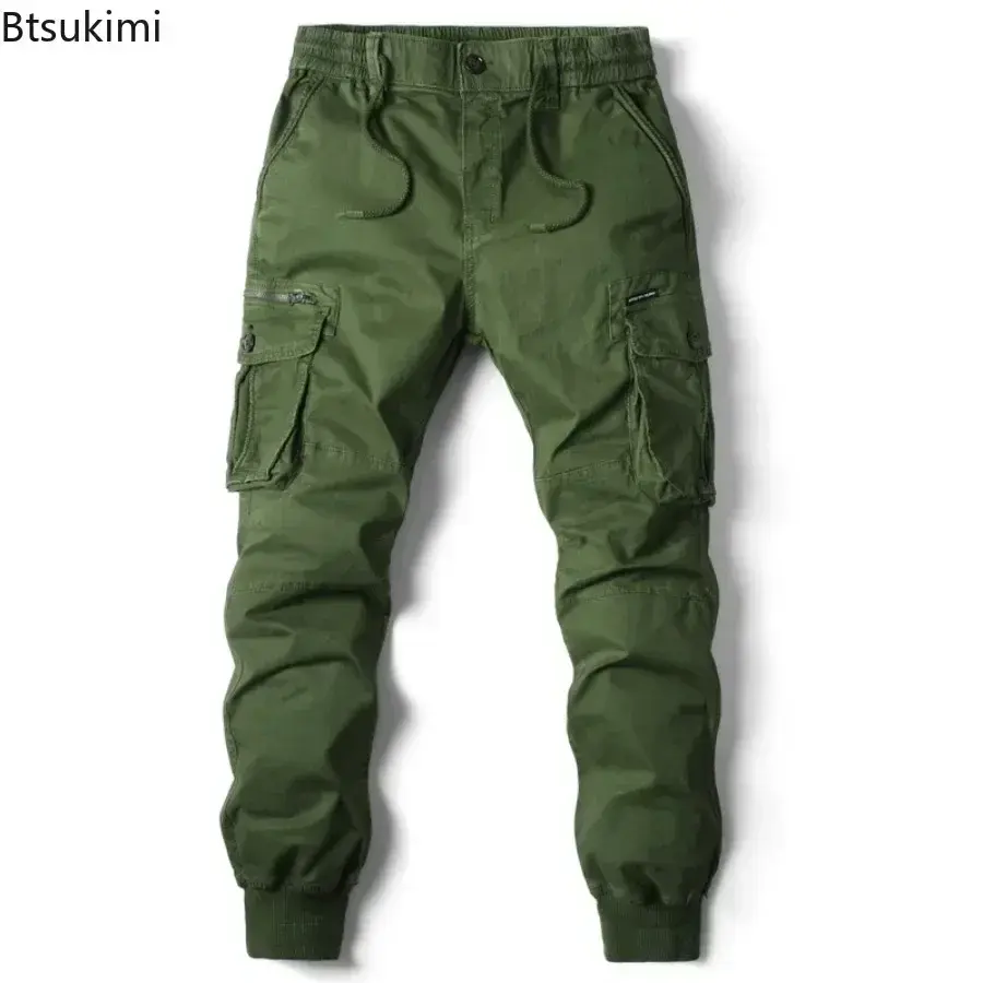 2025 Men's Loose Casual Cargo Pants Fashion Multi Pockrt Design Outdoor Sport Tactical Trousers Solid Cotton Joggers Pants Male