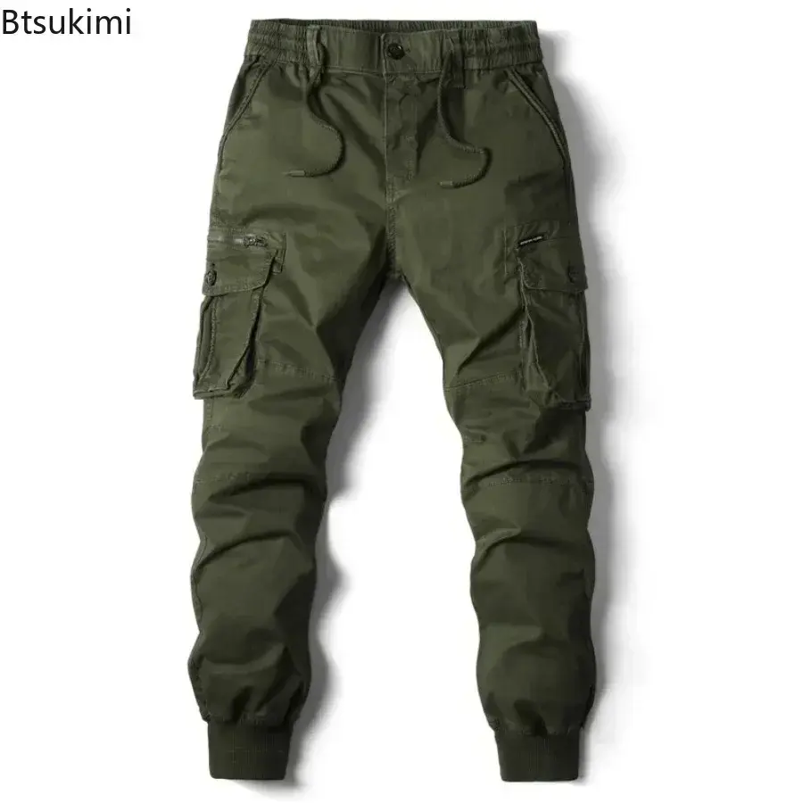 2025 Men's Loose Casual Cargo Pants Fashion Multi Pockrt Design Outdoor Sport Tactical Trousers Solid Cotton Joggers Pants Male