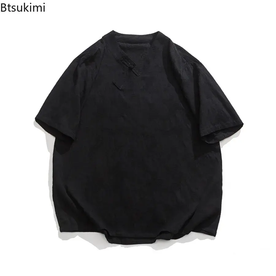 2025 Traditional Chinese Hanfu Tops Men's Loose Casual T-shirt Kimono Breathable Retro Cotton Linen Shirt TaiChi Kung Fu Uniform