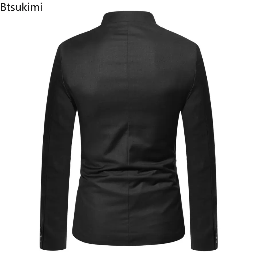 Fashion Brand New Men's Suit Coats Solid Stand Collar Simple Chinese Style Business Casual Blazer Jackets Zhongshan Suit Homme