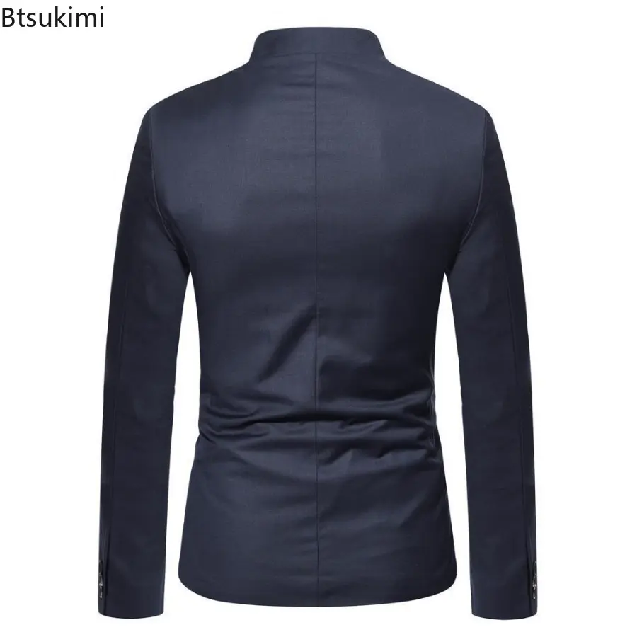 Fashion Brand New Men's Suit Coats Solid Stand Collar Simple Chinese Style Business Casual Blazer Jackets Zhongshan Suit Homme