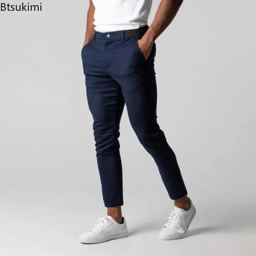 Spring Autumn New Men's Casual Pants Breathable Comfot Business All Match Elasticity Slim Long Pants Handsome Pencil Pants Male