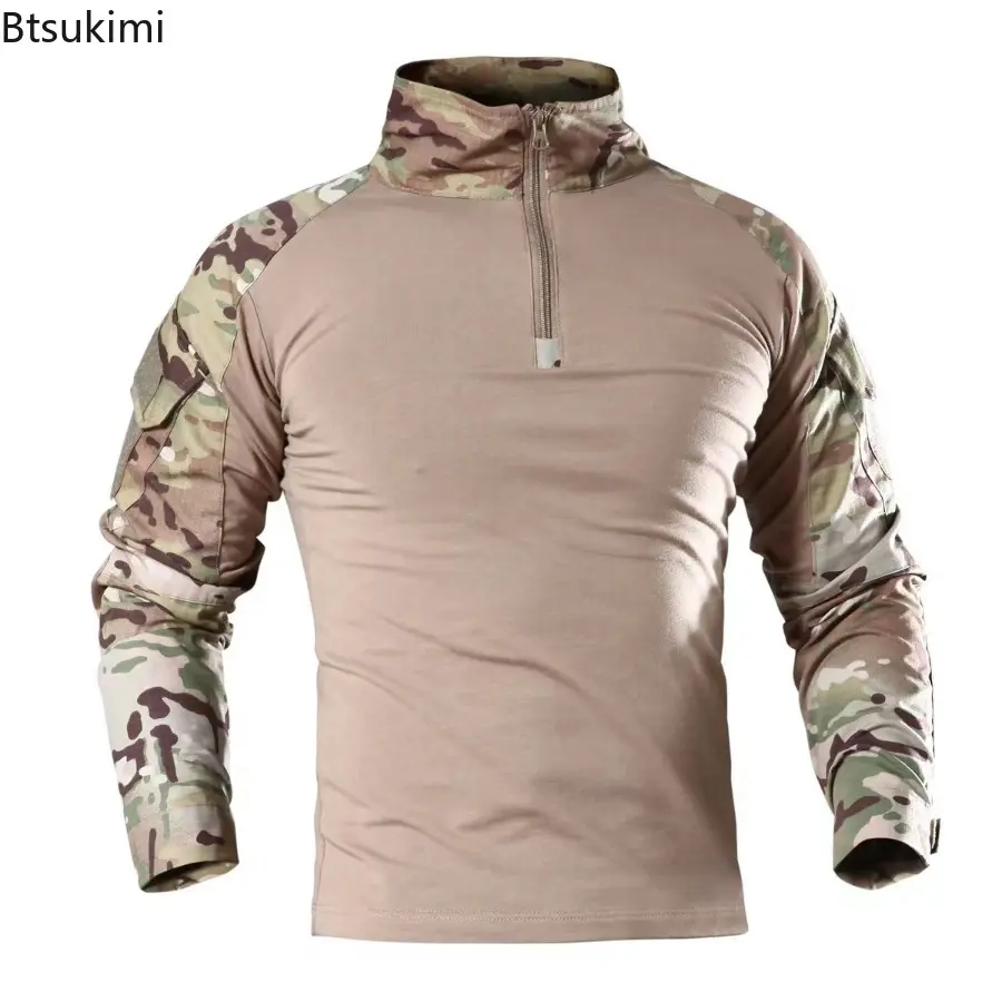 Men's Outdoor Tactical Hiking T-Shirts,Military Army Camouflage Long Sleeve Hunting Climbing Shirt,Male Breathable Sport Clothes