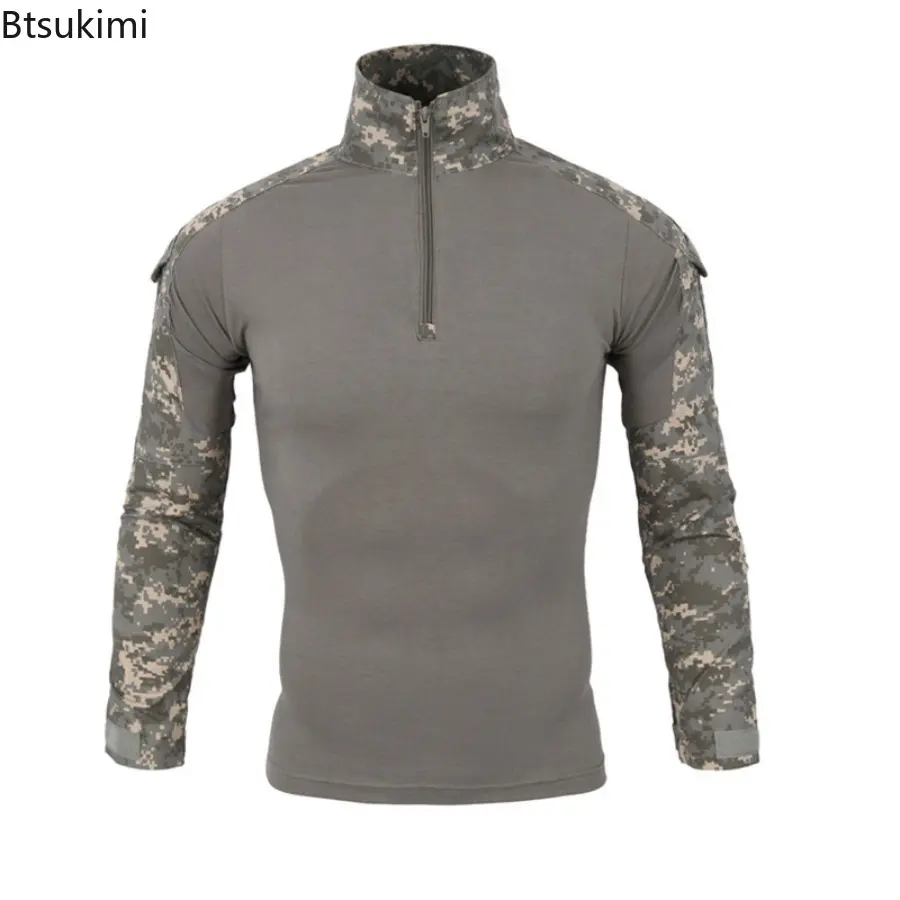 Men's Outdoor Tactical Hiking T-Shirts,Military Army Camouflage Long Sleeve Hunting Climbing Shirt,Male Breathable Sport Clothes