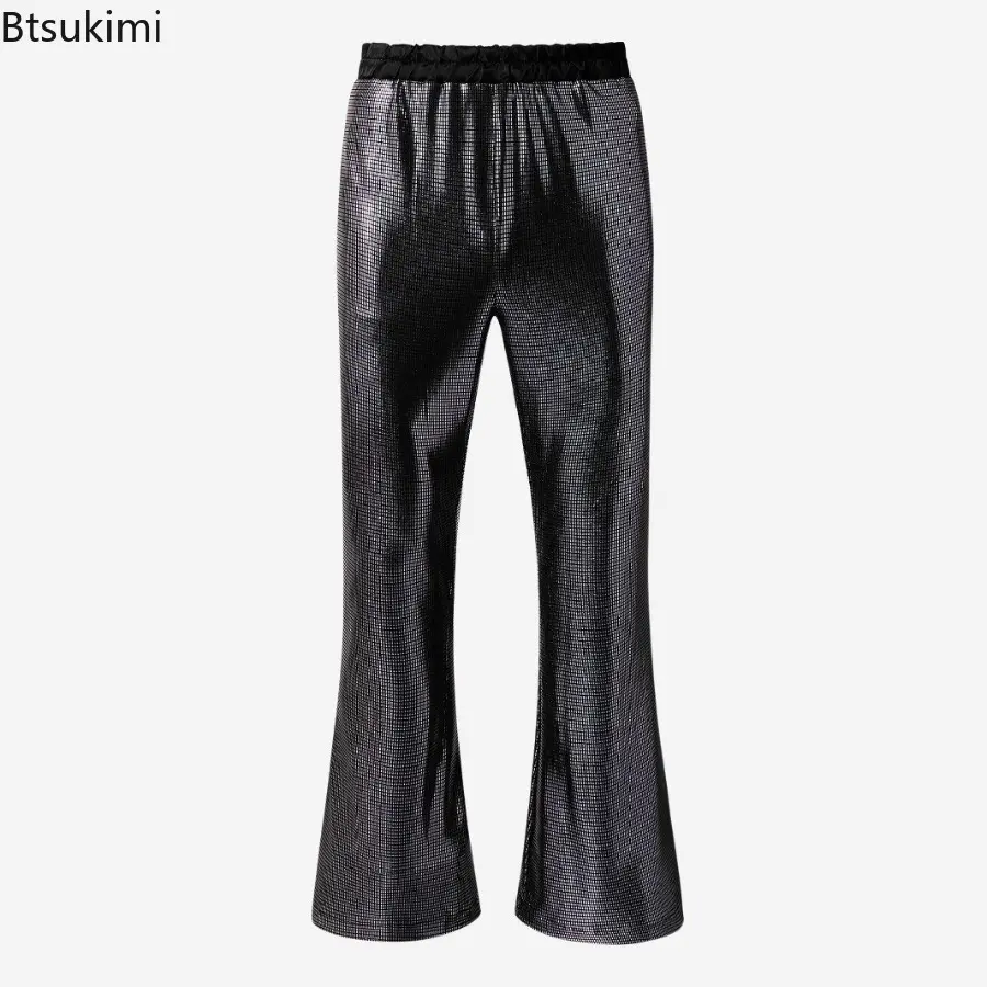 New 2025 Spring and Summer Men's Golden Silver Color Sequined Long Trumpet Pants Party Stage Performance Casual Trousers for Men