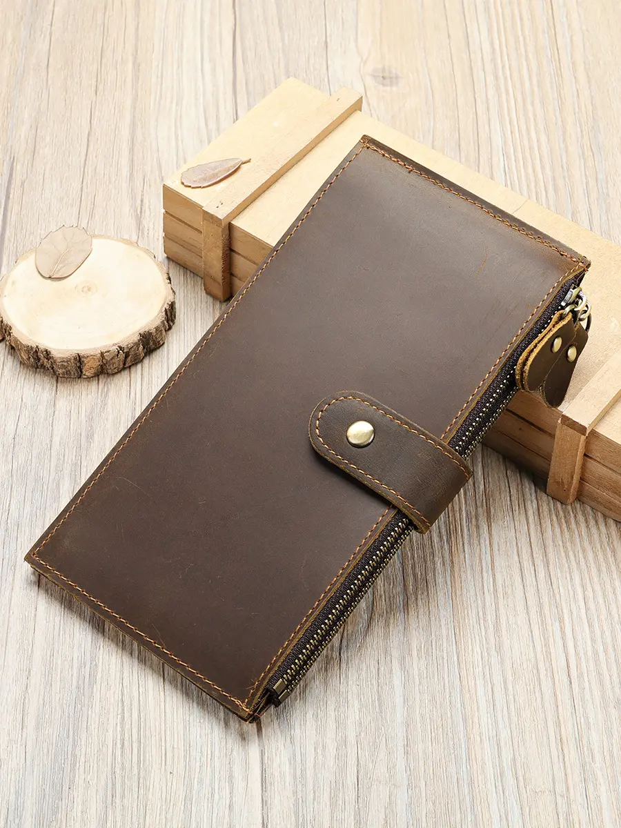 Men's Card Holder Vintage Clutch Bag Genuine Leather Multi-card Card Holder Large Capacity Fashion Long Zipper Wallet