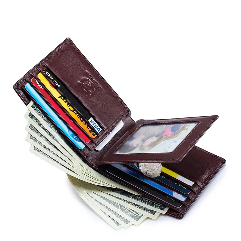 BULLCAPTAIN Male Genuine Leather Wallets Men Credit Business Card Holders Vintage Brown Leather Wallet High Quality Purses