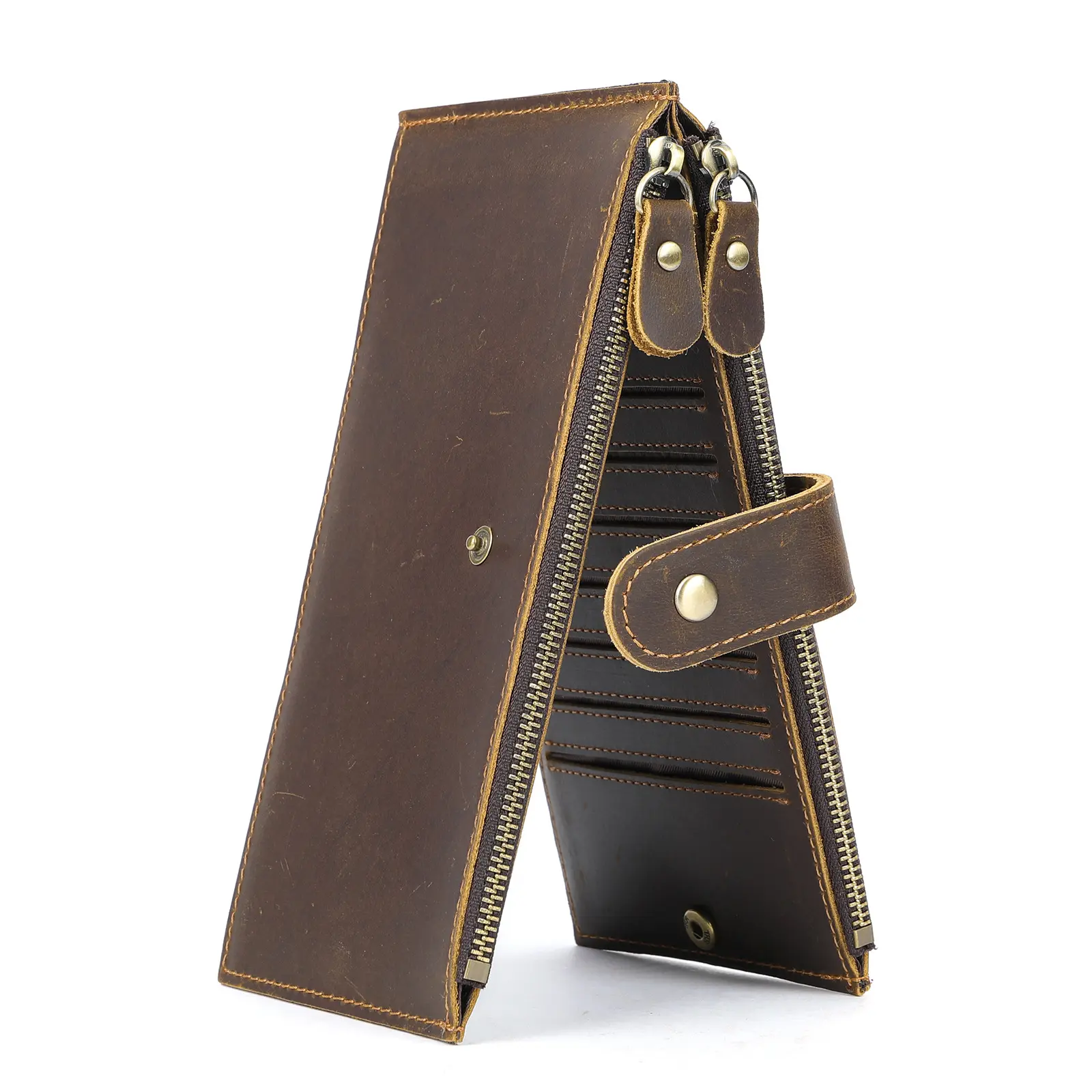 Men's Card Holder Vintage Clutch Bag Genuine Leather Multi-card Card Holder Large Capacity Fashion Long Zipper Wallet