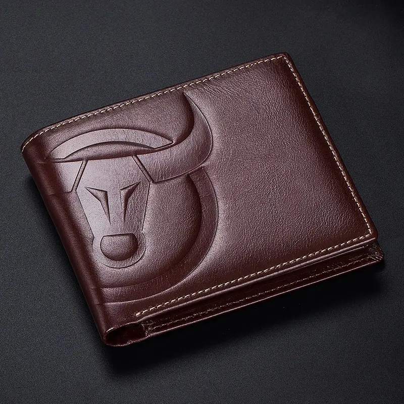 BULLCAPTAIN Male Genuine Leather Wallets Men Credit Business Card Holders Vintage Brown Leather Wallet High Quality Purses
