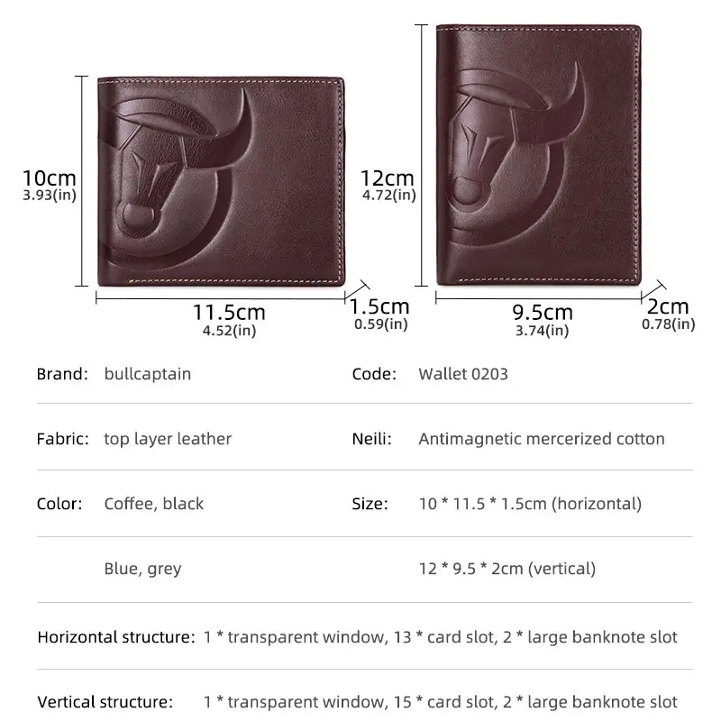 BULLCAPTAIN Male Genuine Leather Wallets Men Credit Business Card Holders Vintage Brown Leather Wallet High Quality Purses
