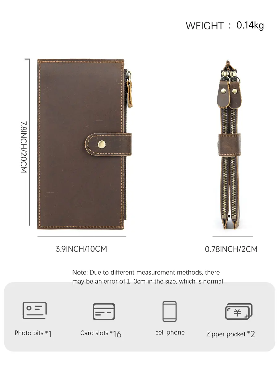 Men's Card Holder Vintage Clutch Bag Genuine Leather Multi-card Card Holder Large Capacity Fashion Long Zipper Wallet