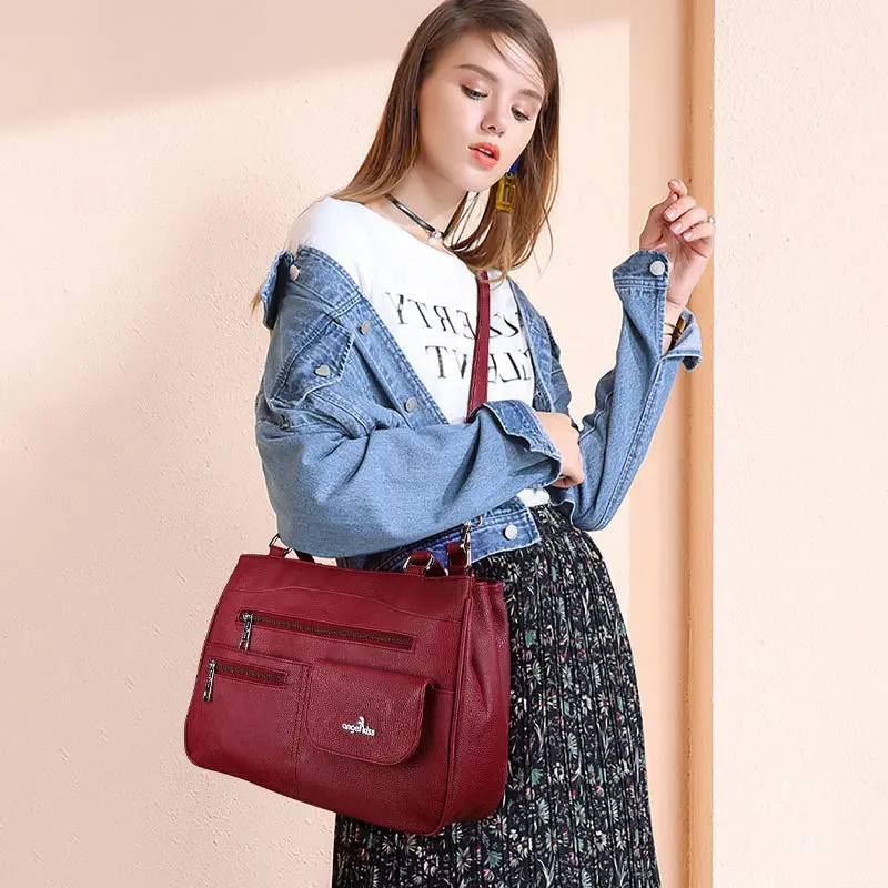  Women Handbags Vintage Shoulder Purse Bag Multi-pocket Large Capacity Casual Tote Shopping Pack for iPad Phone LP16243