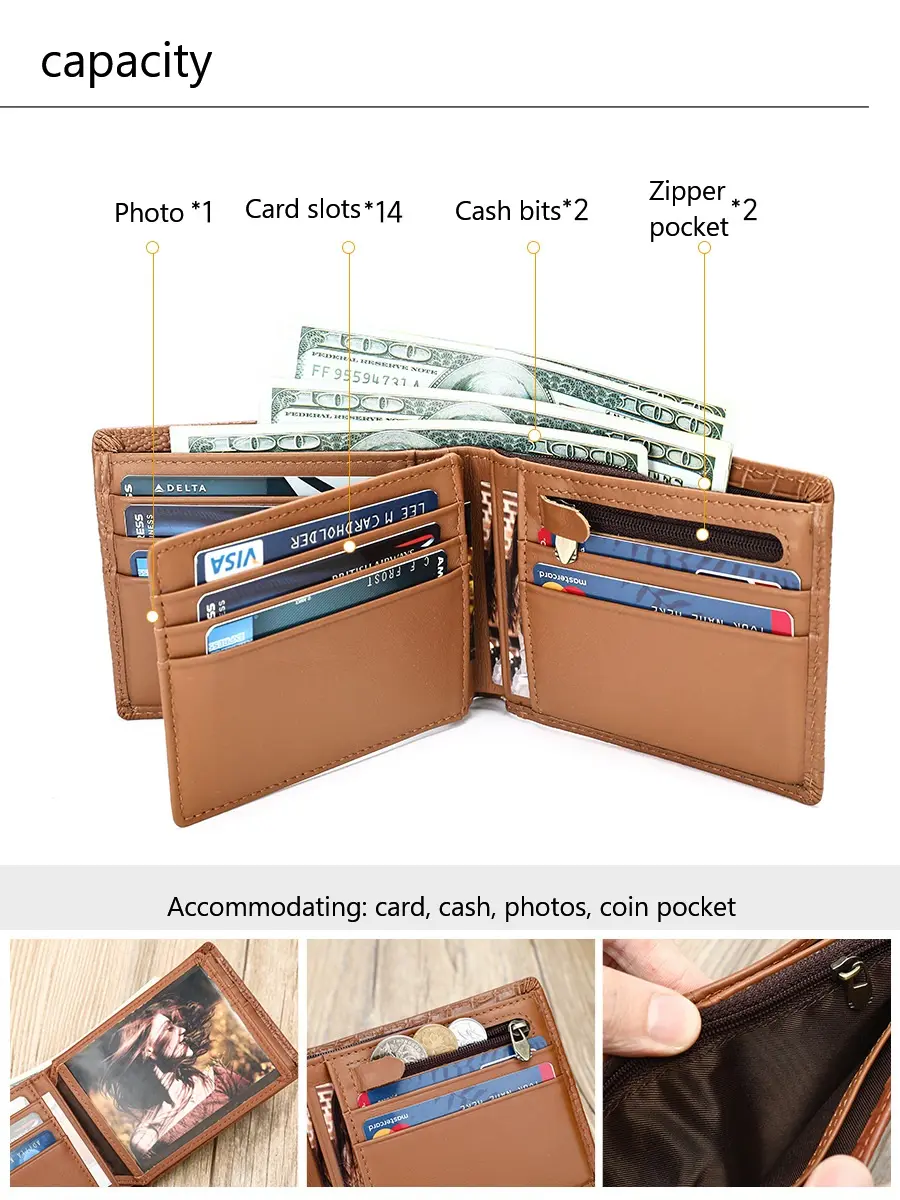 MVA Fashion Wallet RFID Credit ID Card Holder Cowhide Leather Purse Multi-card Slots Crocodile Wallets Vintage Money Case Purse