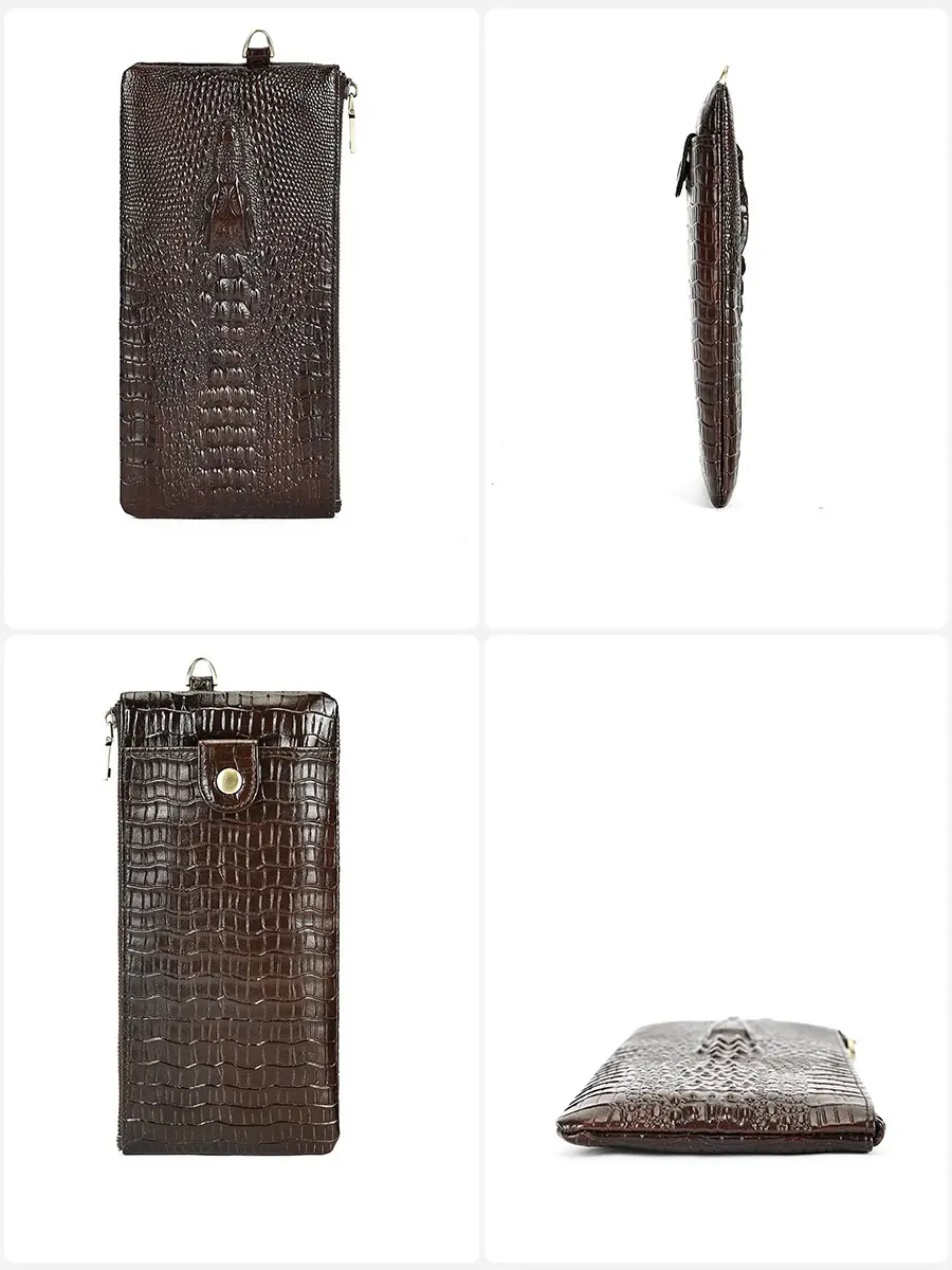 MVA Fashion Clutch RFID Credit ID Card Holder Cowhide Leather Wallet Multi-card Slots Cell Phone Bag Vintage Money Case Purse