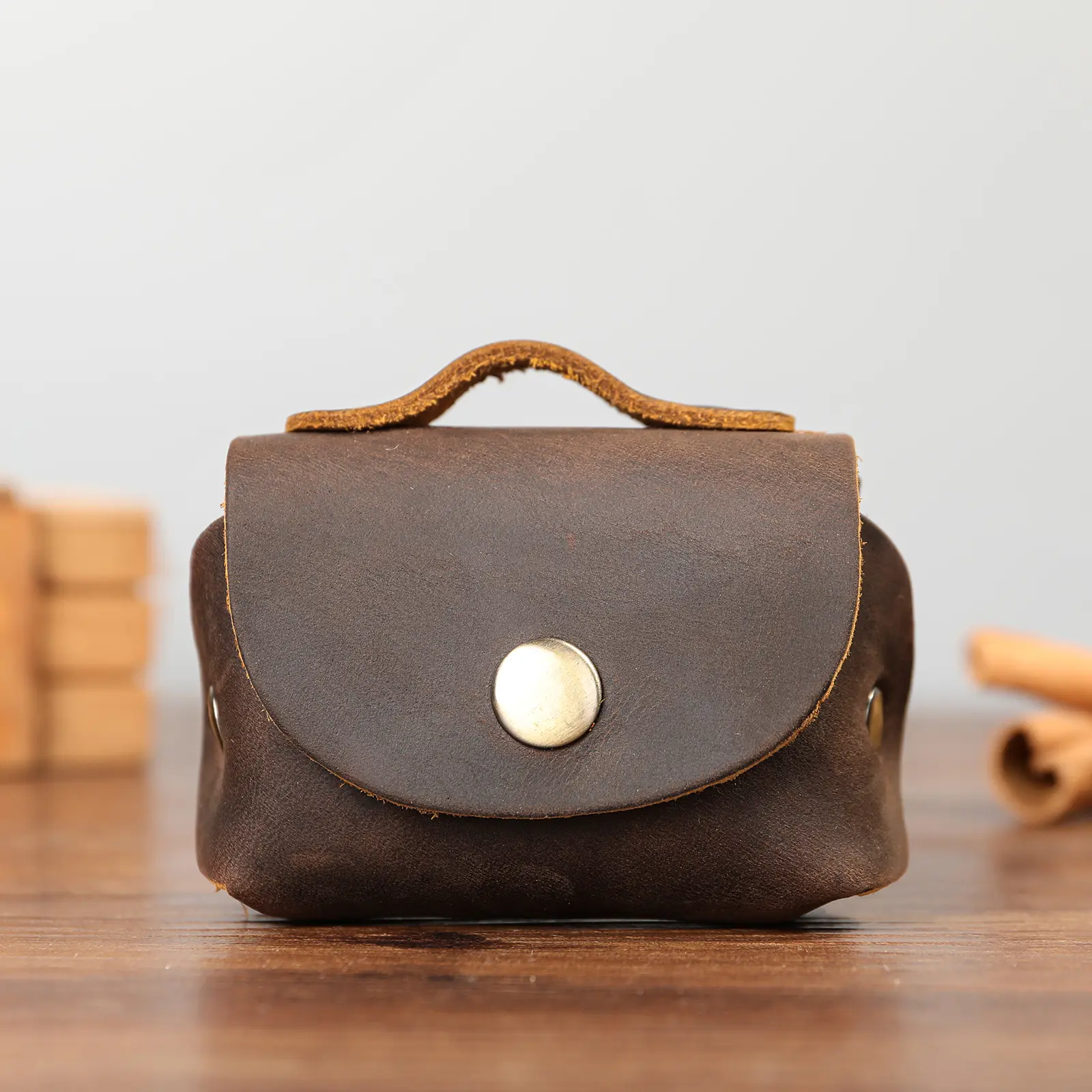 Mini Headphone Bag Cowhide Earphone Storage Bag Leather Mini Square Bag