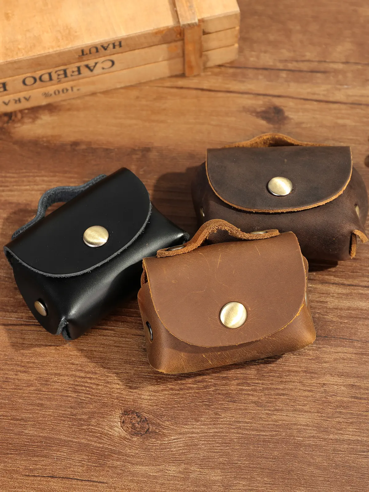 Mini Headphone Bag Cowhide Earphone Storage Bag Leather Mini Square Bag