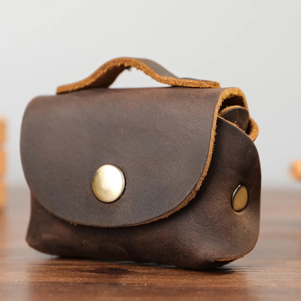 Mini Headphone Bag Cowhide Earphone Storage Bag Leather Mini Square Bag