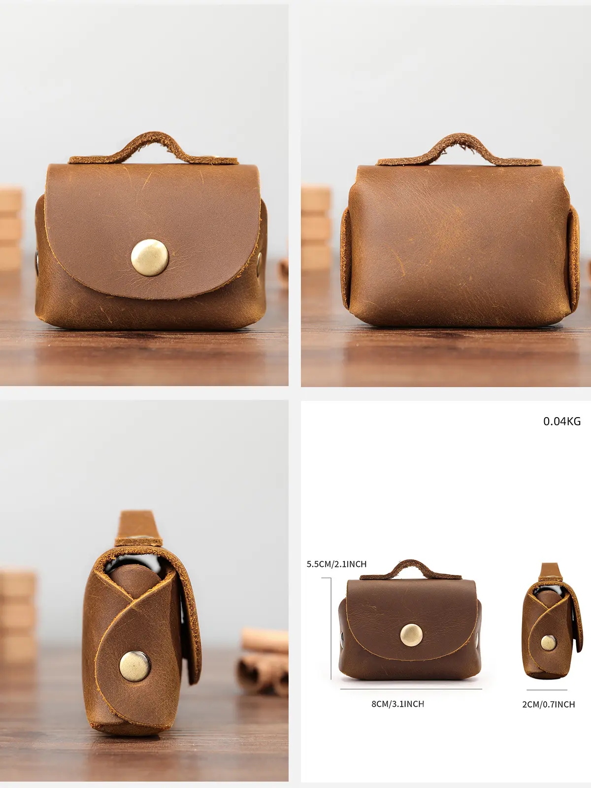 Mini Headphone Bag Cowhide Earphone Storage Bag Leather Mini Square Bag