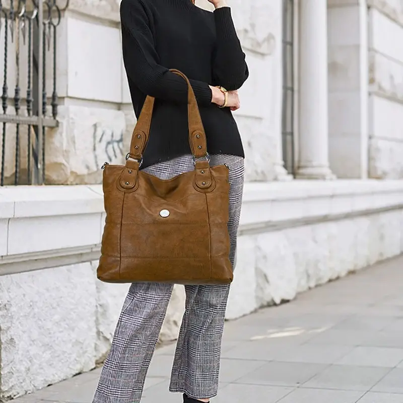 Large Women Bags Soft Handbag Lady Tote Bags Top-handle Satchel Fashion Shoulder Bag PU Leather Handbag Large Capacity Purse