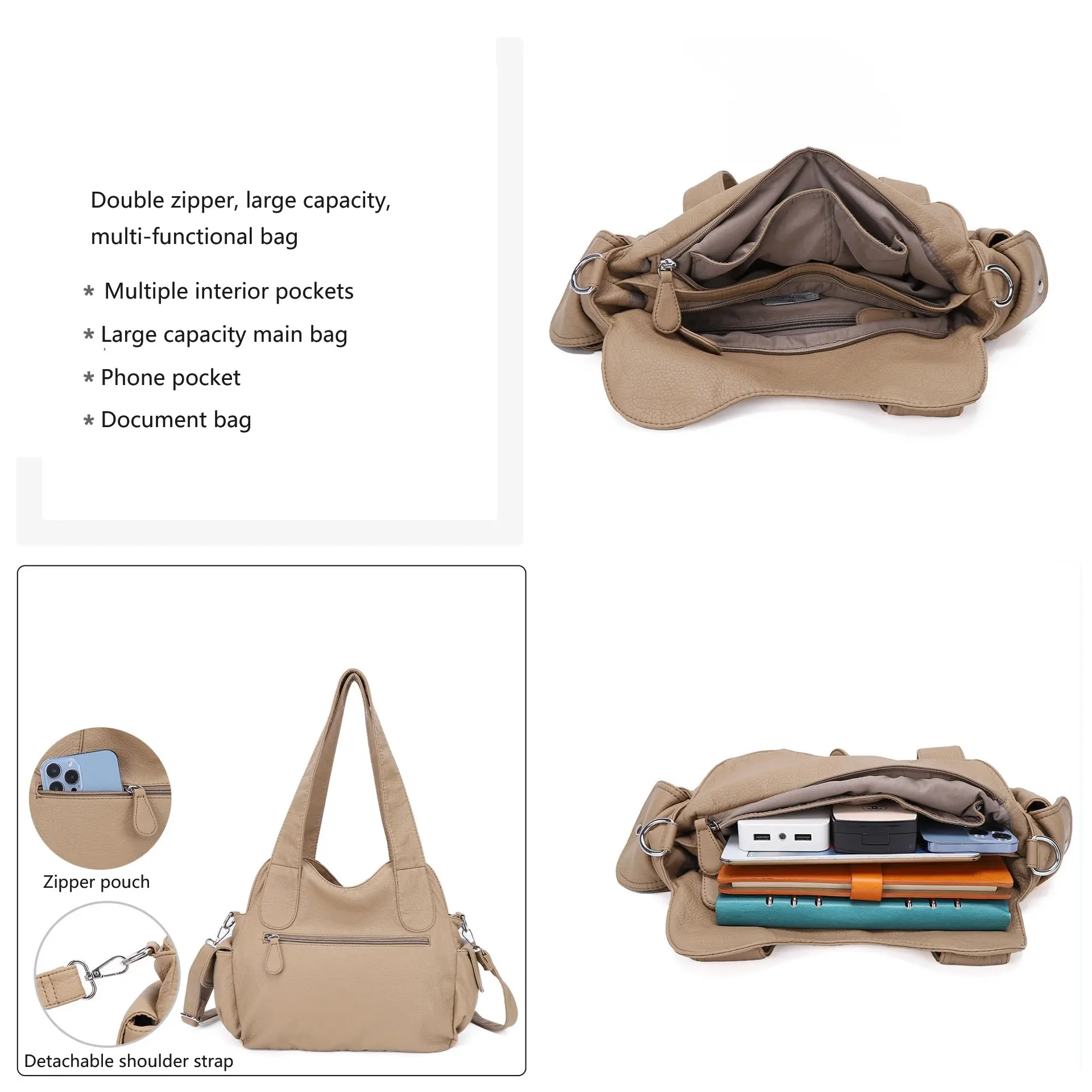  Women's Bag Handbags Large PU Shoulder Bag Satchel Top-handle Handbag Dyeing Dumpling Pack Multi-pockets Crossbody Bag