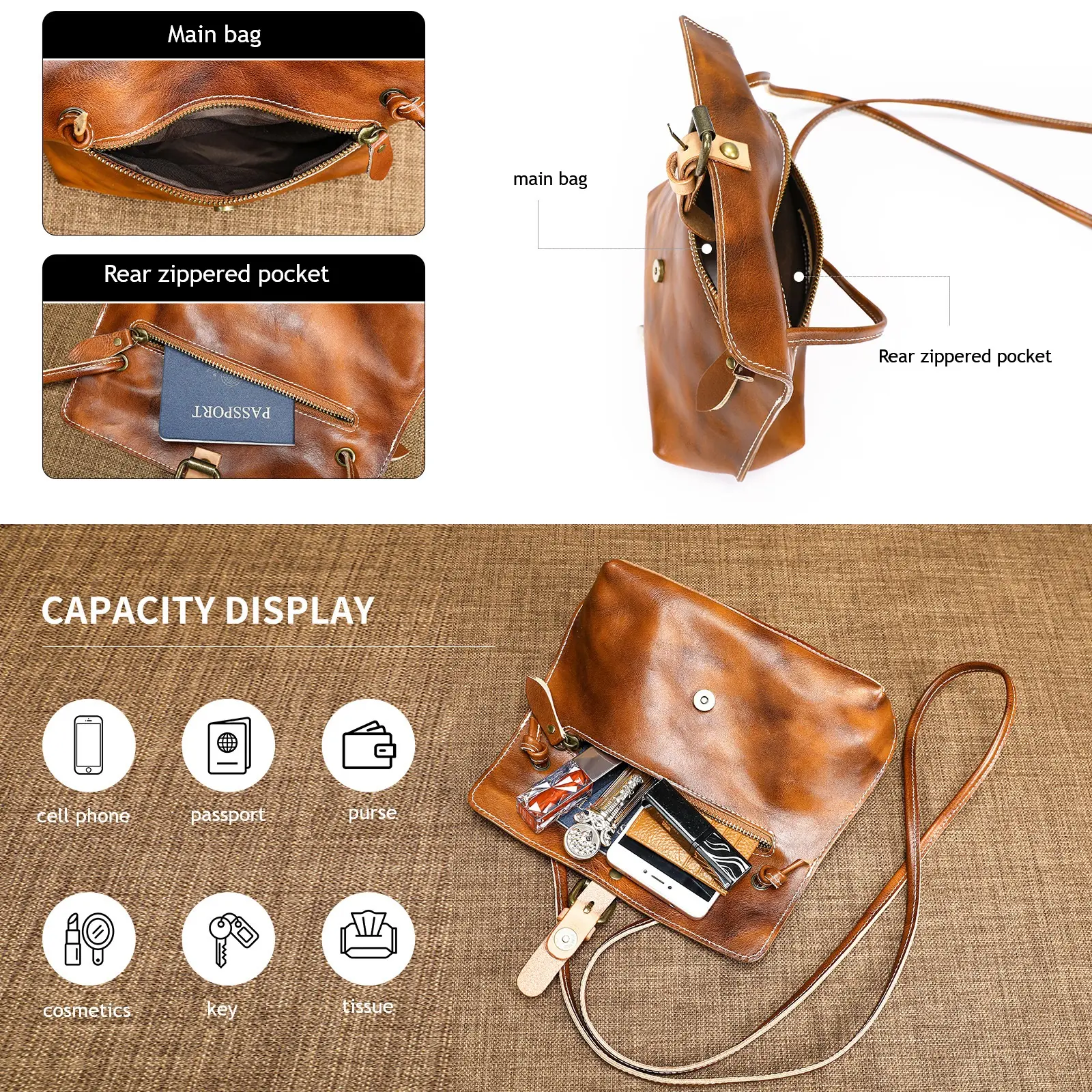MVA Women's Bag Fashion Leather Shoulder Bag Brown Fashion Leisure Shoulder Bag Casual Large Capacity Crossbody Bag Purse