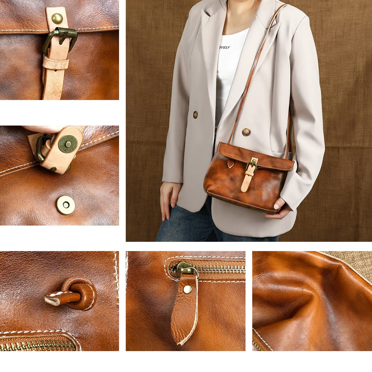 MVA Women's Bag Fashion Leather Shoulder Bag Brown Fashion Leisure Shoulder Bag Casual Large Capacity Crossbody Bag Purse