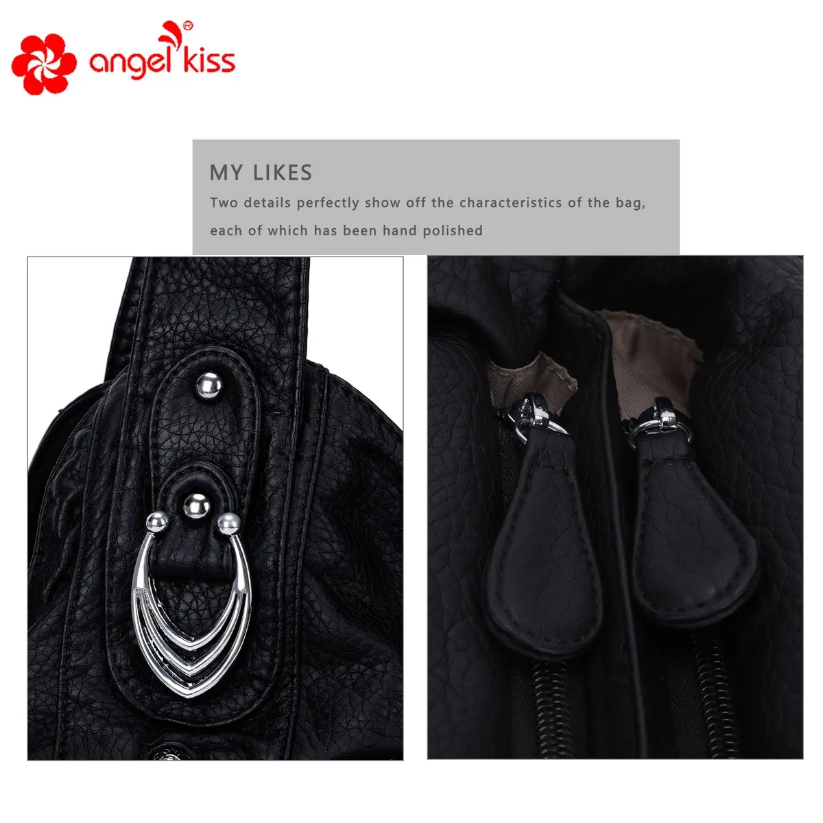  Handbag Fashion PU Shoulder Bag Casual Black Hobo Handbag Satchel Large Vintage Women's Bag Cell Phone Pocket Purse