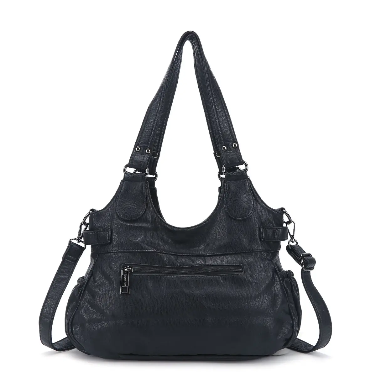 Angelkiss Bag Women Handbags Large Satchel Top-handle Handbag PU Shoulder Bag Fashion Locomotive Bag Multi-pockets Crossbody Bag