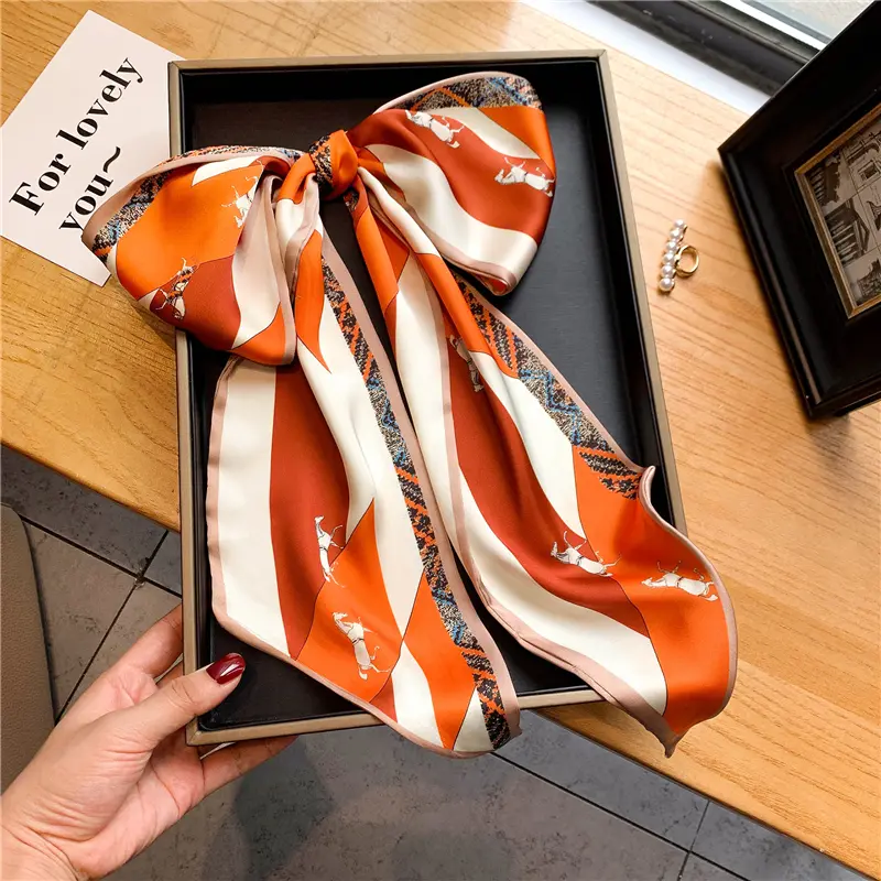 Luxury Long Silk Scarf Female Animal Horse Print Thin Narrow Scarf Bag Hair Band Ribbon Scarfs Women Neckerchief