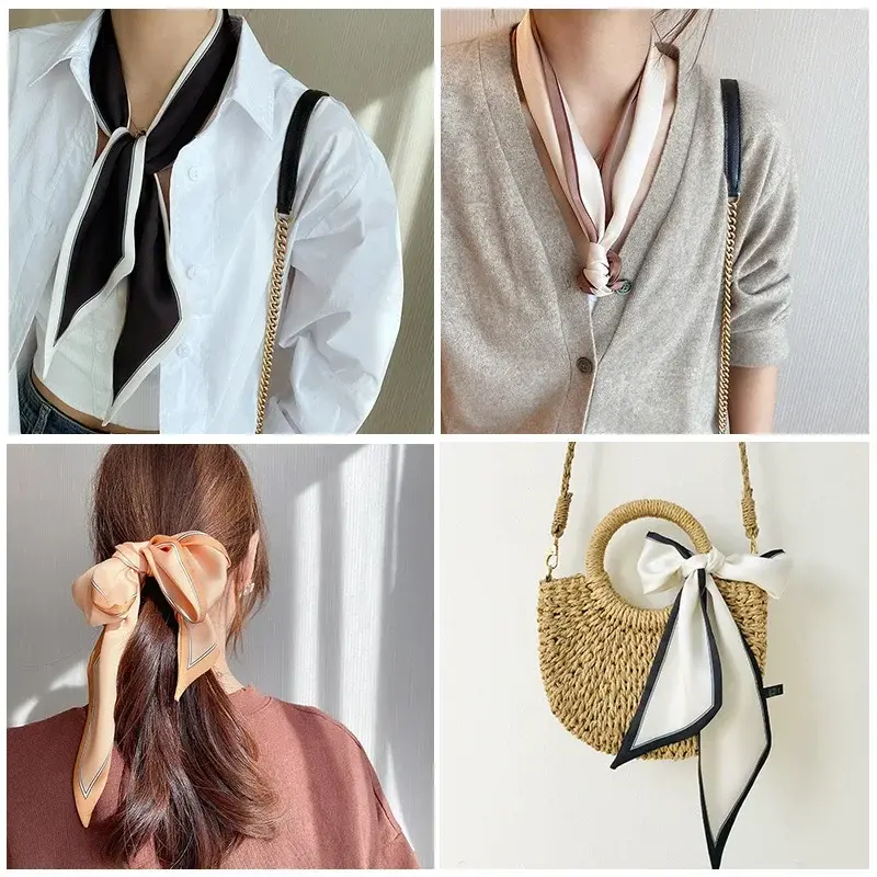 Spring/Summer Solid Color Outing Leisure Imitation Silk Ribbon For Women Shirt Paired With Scarf Classic Versatile Neckerchief