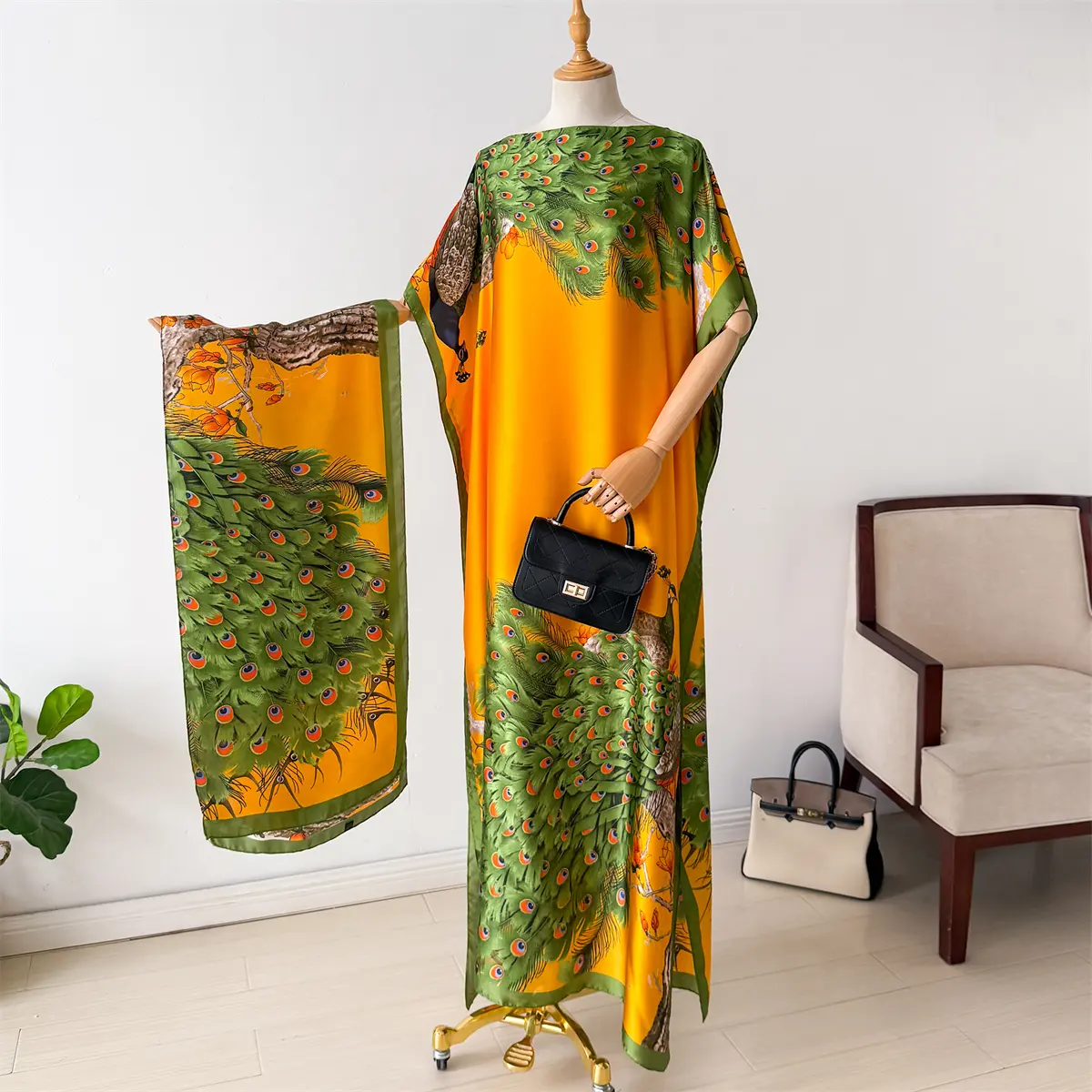 NEW Fashion Summer Dress With Big Scarf Dubai Turkey Kaftan Muslim Loose Abaya Women African Casual Little Flower Shawl Robe