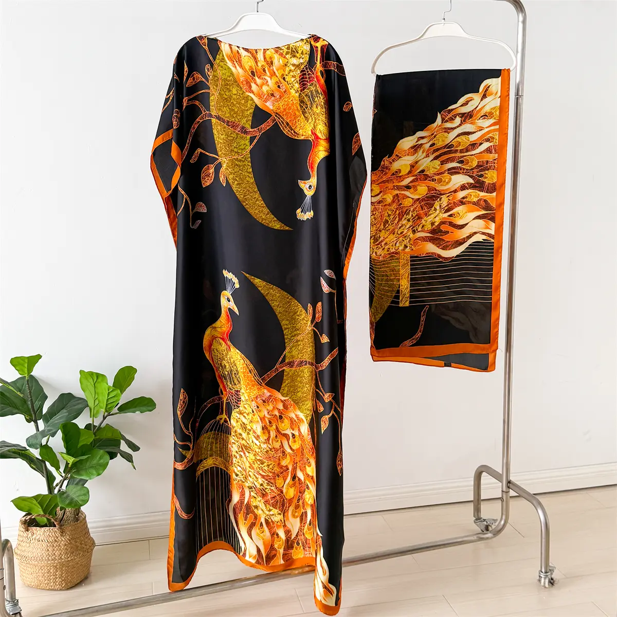 NEW Fashion Summer Dress With Big Scarf Dubai Turkey Kaftan Muslim Loose Abaya Women African Casual Little Flower Shawl Robe