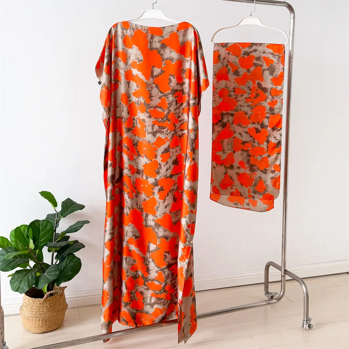 NEW Fashion Summer Dress With Big Scarf Dubai Turkey Kaftan Muslim Loose Abaya Women African Casual Little Flower Shawl Robe