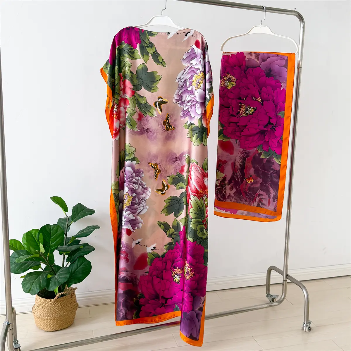 NEW Fashion Summer Dress With Big Scarf Dubai Turkey Kaftan Muslim Loose Abaya Women African Casual Little Flower Shawl Robe