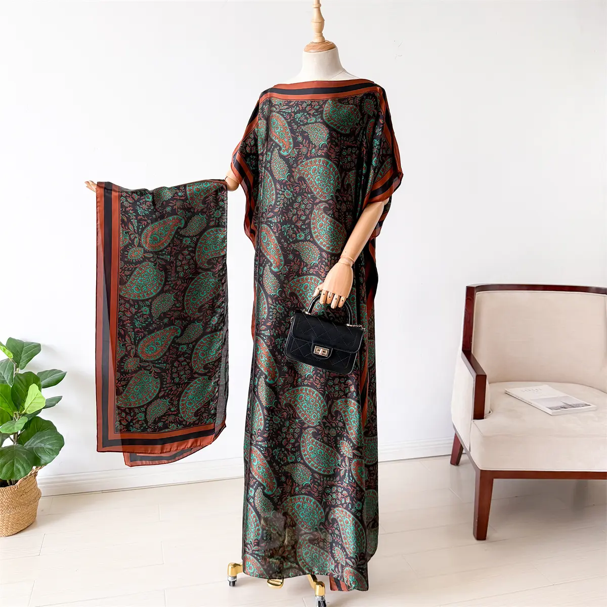 New 2025 African Abaya For Women Summer Short Sleeve Cotton Dress Print Gold Stamping Loose Lady Maxi Dress With Big Scarf