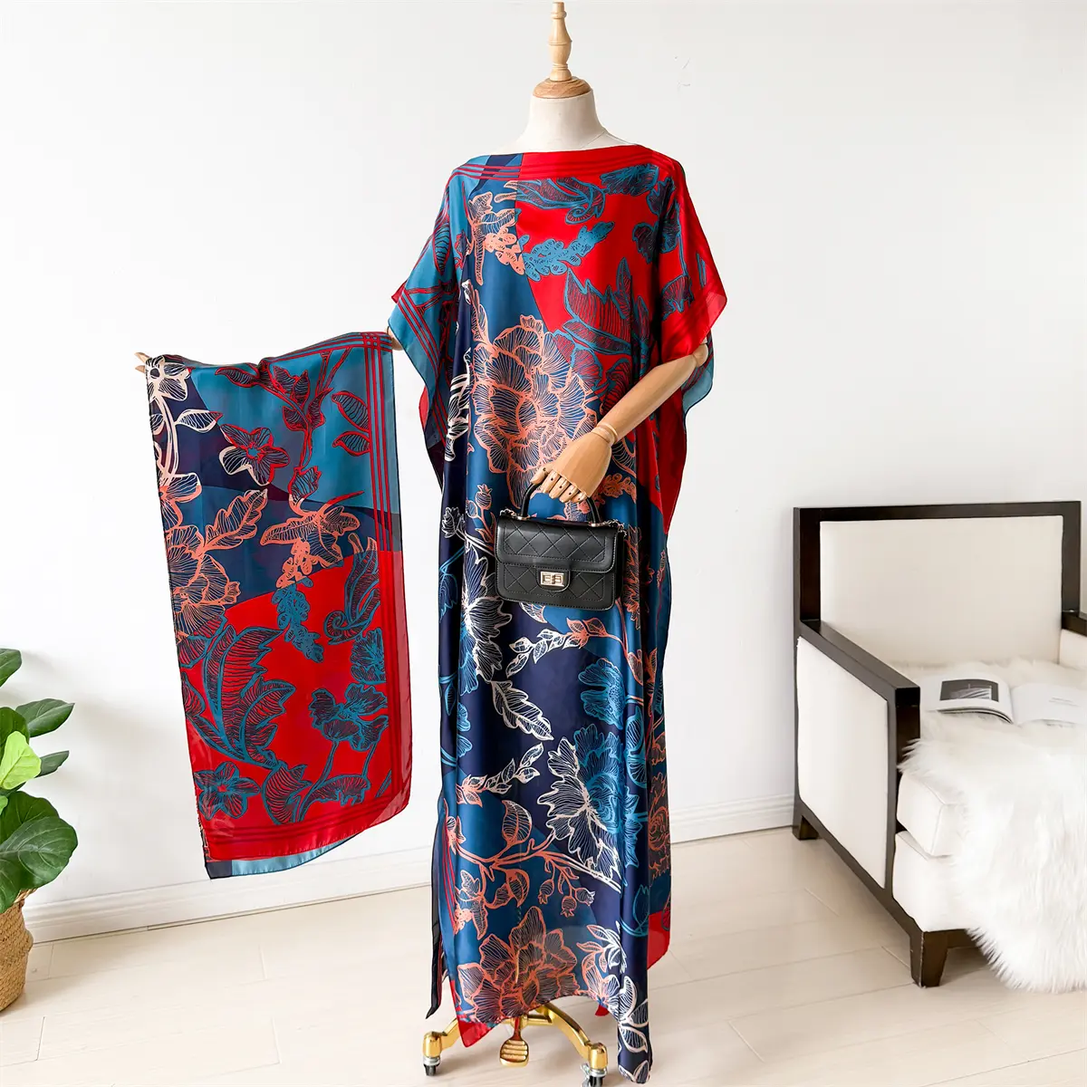 New 2025 African Abaya For Women Summer Short Sleeve Cotton Dress Print Gold Stamping Loose Lady Maxi Dress With Big Scarf