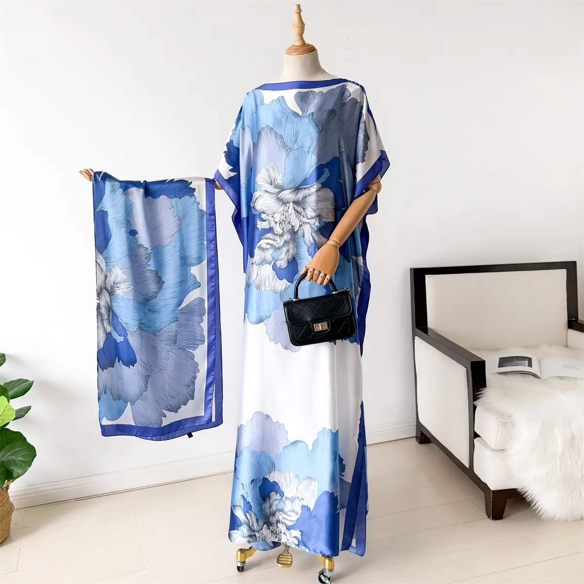 New 2025 African Abaya For Women Summer Short Sleeve Cotton Dress Print Gold Stamping Loose Lady Maxi Dress With Big Scarf