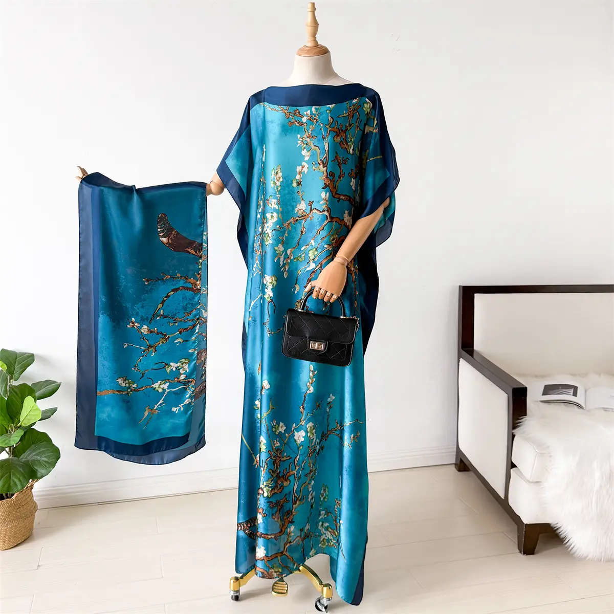 New 2025 African Abaya For Women Summer Short Sleeve Cotton Dress Print Gold Stamping Loose Lady Maxi Dress With Big Scarf