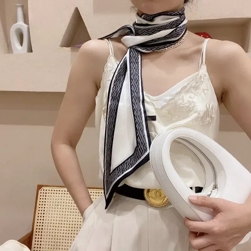 Fashion Neckerchief Skinny Hair Bands Women Silk Scarfs Long Headbands Bag Scarves 14x145cm Print Hairband Neck Scarf For Ladies
