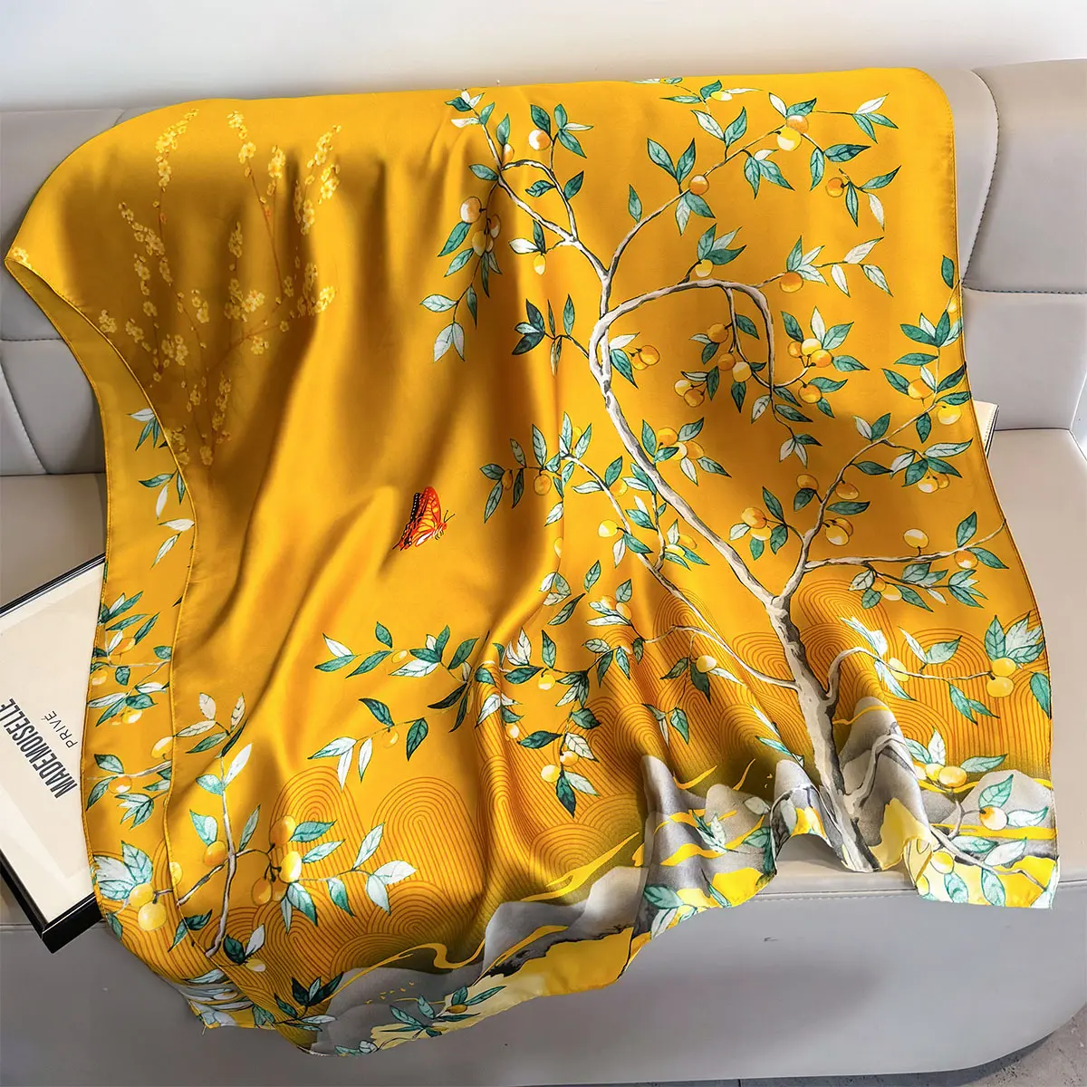 Luxury Brand Women Summer Silk Scarves Shawls Lady Wraps Soft Female Beach Yellow Stole Bandanna Foulard Muffler Scarf