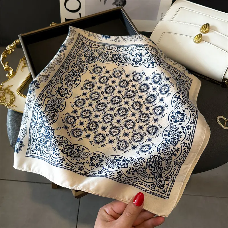Imitation Silk Square Scarf Women Design Print Soft Satin Kerchief Hairband Neckerchief Hijab Lady Headband Foulard Bag Ribbon