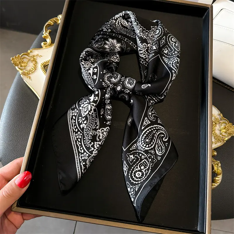 Imitation Silk Square Scarf Women Design Print Soft Satin Kerchief Hairband Neckerchief Hijab Lady Headband Foulard Bag Ribbon