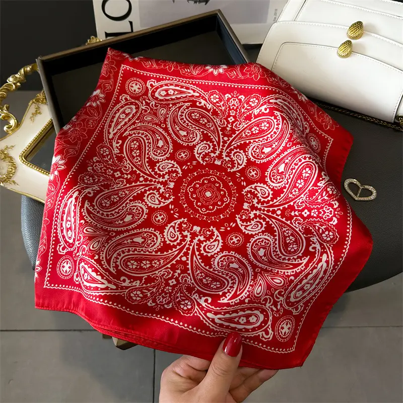 Imitation Silk Square Scarf Women Design Print Soft Satin Kerchief Hairband Neckerchief Hijab Lady Headband Foulard Bag Ribbon